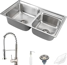 Pingoo.Casa, Kit Cuba para Cozinha com Acessórios, Gourmet, Em Aço Inox, Ticunas, Com Dosador de Detergente 300ml e Torneira Monocomando Gourmet Jari, Extensível, Com Duas Opções De Jato, Prata Escovado