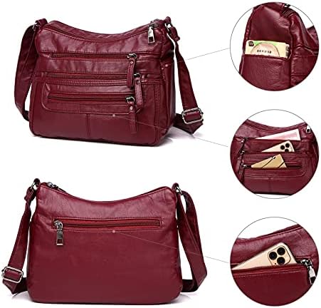 Hanaso Women Small Crossbody Bag PU Leather Over Shoulder Purse Handbag Ladies Crossover Lightweight Messenger Multi-Pockets