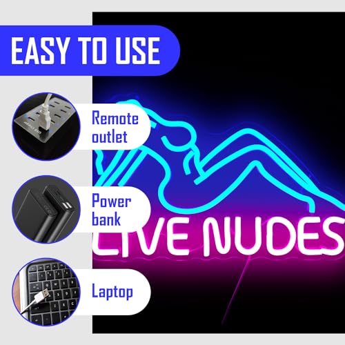Image of Live Nudes Neon Sign Live Nudes Led Signs for Wall Decor Dimmable Neon Light Signs Neon Led Lights Light Up Sign for Man Cave Room Decor Beer Bar Pub Bedroom Hotel Party