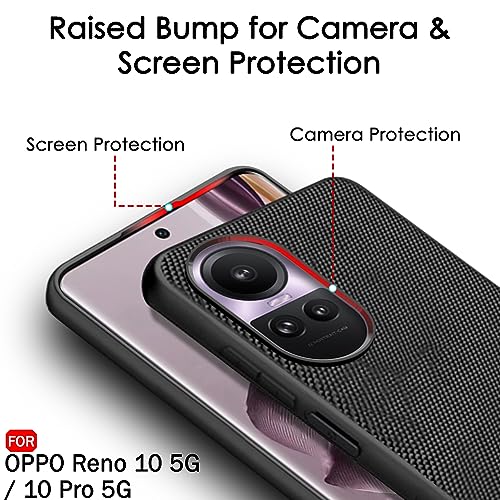 Image of TheGiftKart Back Cover Case for Oppo Reno 10 / Reno 10 Pro 5G | Slim & Lightweight | Ultra-Premium Design | Camera Protection Bump | Fabric Texture Case Cover (PC & TPU, Black)