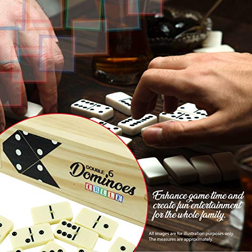 Erlle Dominos Set Game. Premium Classic 28 Pieces Double Six Domino. Durable Wooden Box. Kids, Boys, Girls, Party Favors And Anytime Use. Duoble 6 Dominoes. Mexican (Wooden Jumbo) #TOP3