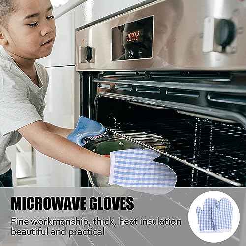 1 Pair Kids Oven Mitts Durable Plaid Cooking Gloves Heat Resistant Baking Gloves Heat Proof Kitchen Mitts Cotton Kitchen Supplies for Safe Backing Cooking Grilling BBQ - Image 4