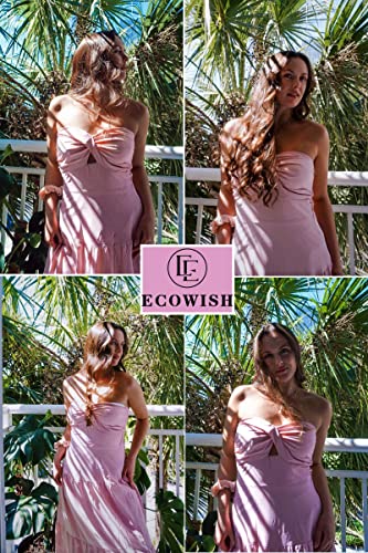 Image of ECOWISH Women's Summer Strapless Maxi Dress 2026 Off Shoulder Hollow Out Smocked A Line Tube Tiered Long Dresses