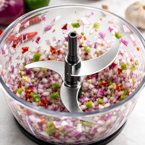 Image of Manual Push Food Chopper 600ml Vegetable Cutter with Stainless Steel Blades, BPA-Free Bowl, Hand Press Onion Chopper, Garlic Mincer, Fruit & Vegetable Dicer, Kitchen Food Processor