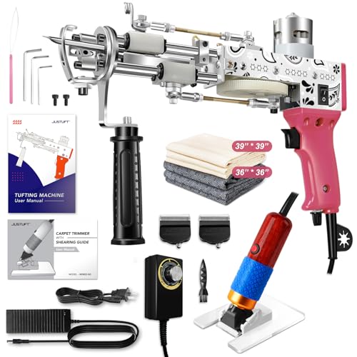 Image of Rug Tufting Gun with Carpet Trimmer Kit 2 in 1 Rug Gun Machine Starter Kit with Rug Shaver Carpet Making Rug Punch Supplies with Cloth (Pink)