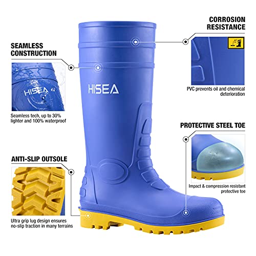 Image of HISEA Men's Steel-Toe Rain Boots, Rubber Boots Waterproof Slip Resistant