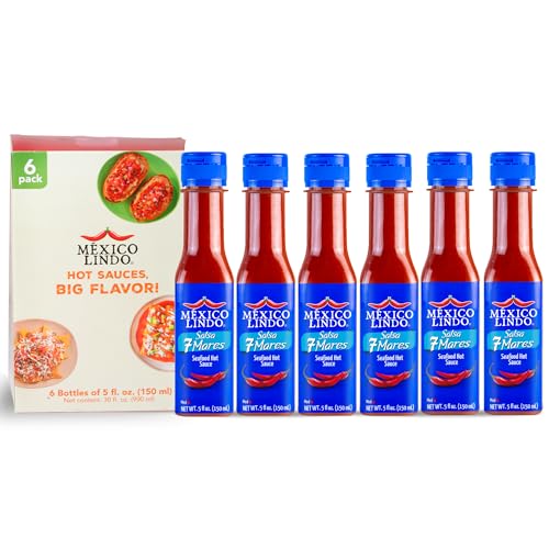 Image of Mexico Lindo 7 Mares Hot Sauce | Perfect for Fish & Seafood | 10,800 Scoville Level | Spicy Flavor | 5 Fl Oz Bottles (Pack of 6)