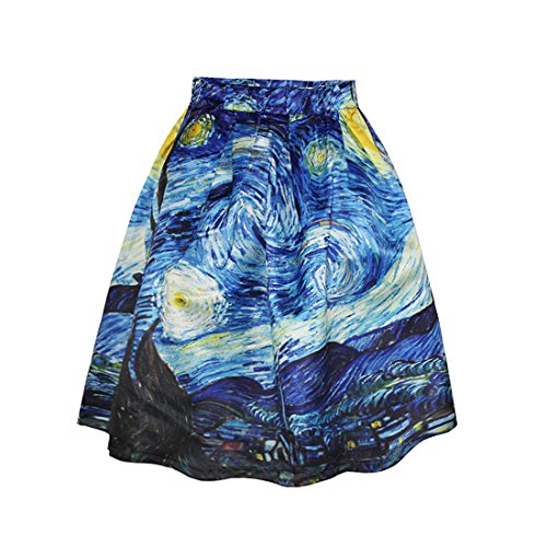 Women's Digital Print High Waisted A-Line Pleated Vintage Midi Skirts #TOP3