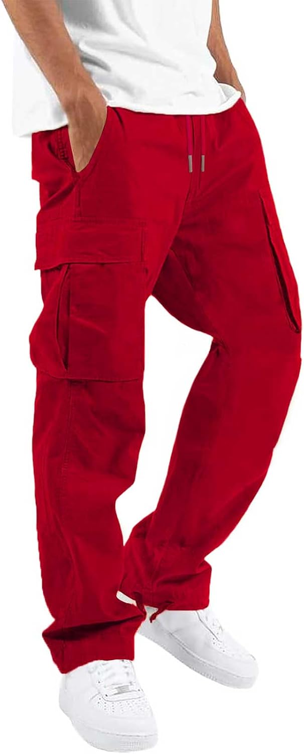 ALLABREVE Mens Casual Joggers Pants Hiking Drawstring Chino Cargo Pants Straight Leg Pants