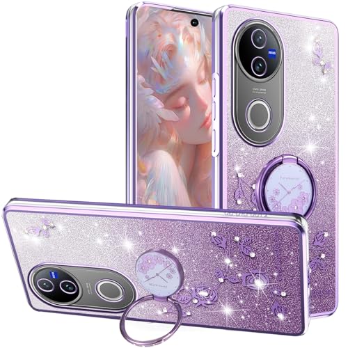 Coque vivo V50 paillettes violette en silicone TPU souple transparent YSH