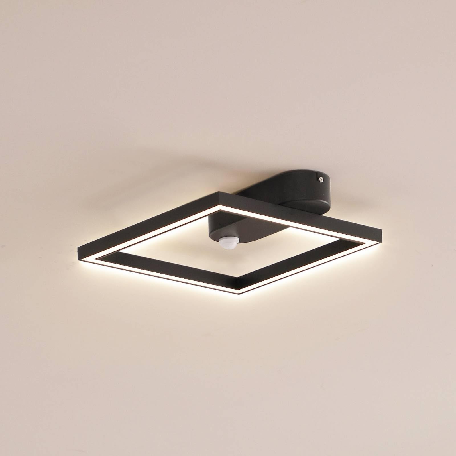 Lindby LED Deckenlampe mit Sensor Yulla Bewegungsmelder (Modern) in Schwarz aus Aluminium (1 flammig,) - Deckenleuchte Lampe Flurleuchte
