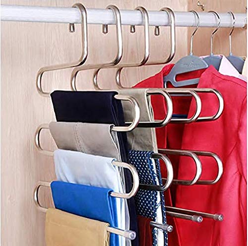 Huntfgold - 8 Perchas en Forma de S para Pantalones, de Acero Inoxidable, para Ahorrar Espacio, para Corbatas, Bufandas, Pantalones, Toallas