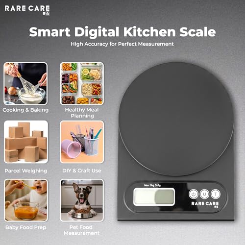 Image of RARECARE Kitchen Weight Machine For Home | Electronic Weighing Machine for Food | Tare Function 1 Year Warranty | Dual Weight Setting | Weighing Scale For Kitchen | Model - Ounce, Black