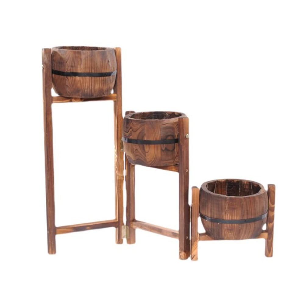 Fioriere a Botte, secchi per Fiori Rotondi, Supporto per Fiori, ripiano per vasi di Fiori in Legno a Tre Livelli con Foro di drenaggio, Supporto Decorativo per barili da Giardino, Vaso per f