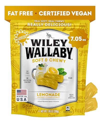 Wiley Wallaby Licorice 7.05 Ounce Classic Gourmet Soft & Chewy Australian Lemonade Licorice Candy Twists, 1 Pack