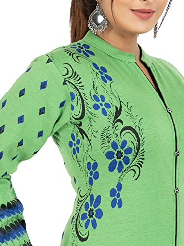 Image of Rosary Women's Winter Wear Jacquard Woolen Straight Kurti with 2 Side Pockets,RZ017JAVALIME-2XL