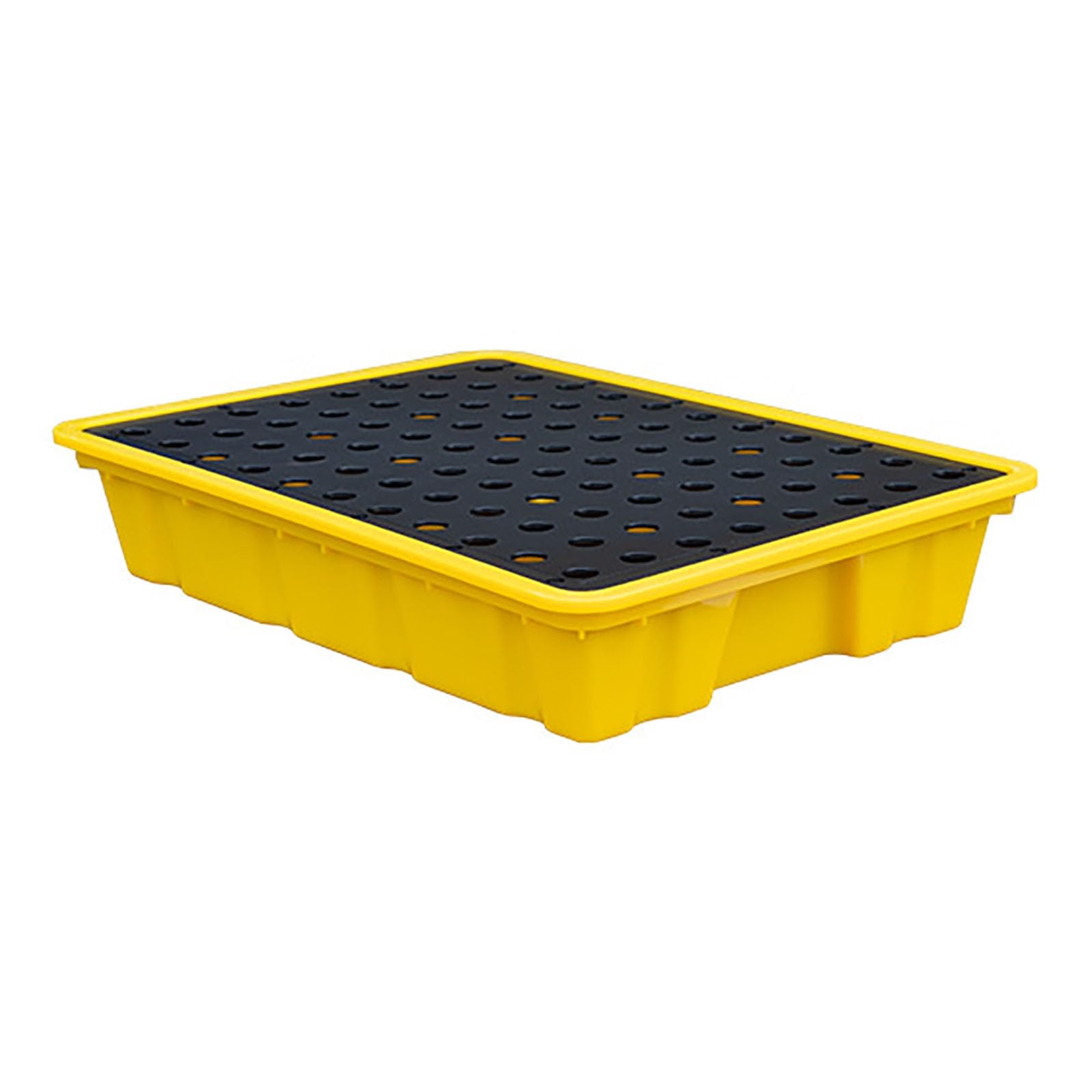 SGKOMN Industrial Spill Containment Pallet, Leakproof Modular Tray with Drain Grating for Safe Storage of Paint and Oil Drums, 49x35x9.5 CM