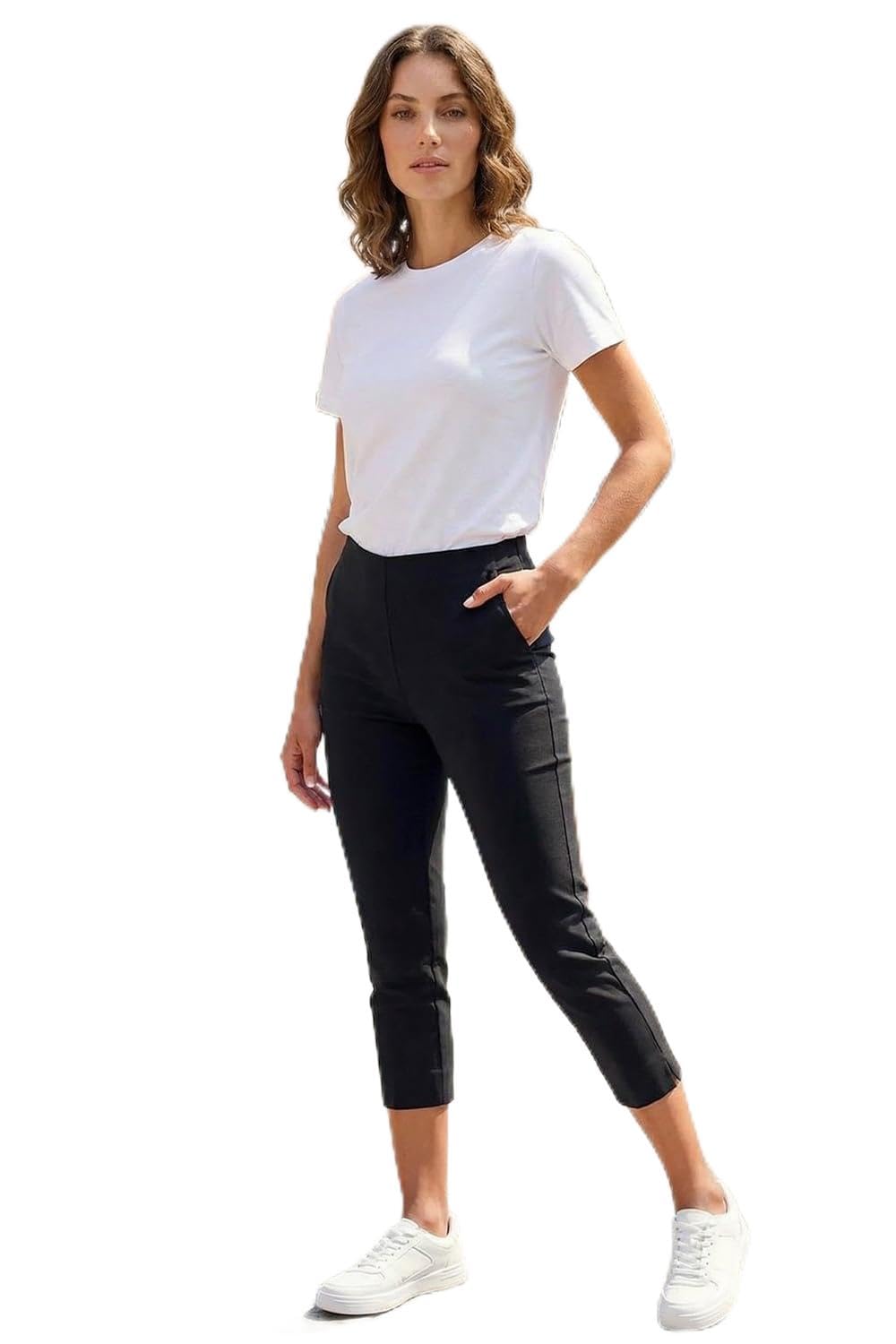 Roman Women's Black Petite Cropped Stretch Trouser In | : Size 18