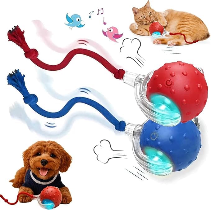 Tiny Fetch Dog Toy,2026 New Tiny Fetch Ball Dog Toy,Interactive Dog Cat Toys Balls,360°Smart Automatic Rolling Electric Dogs Ball Toy,Fast Moving Balls Toys for Pets (Blue+Red)