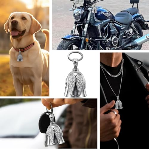 Image of STHIRA Guardian Angel Motorcycle Bell Handful Good Luck Bells & Keyring Drive Safe Pendant Accessories Lead-Free Pewter Bike Bell Good Luck Gift for Men Women
