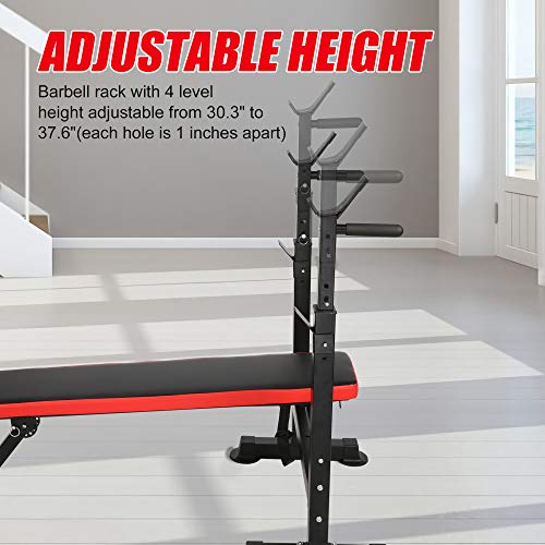 Vilobos Adjustable Weight Bench Foldable Workout Bench with Barbell Rack , Decline/ Flat Bench ,Supports to 330 Lbs,for Full Body Exercise