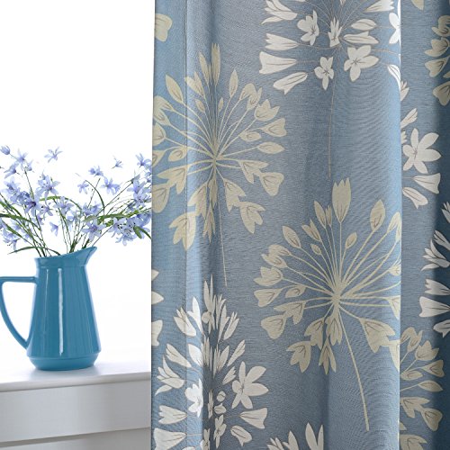 VOGOL Window Room Grommet Curtain Drapes for Bedroom and Living Room, Set of 2 Panels, W52 x L84 inch,White Vintage Floral Patten in Blue - Image 3