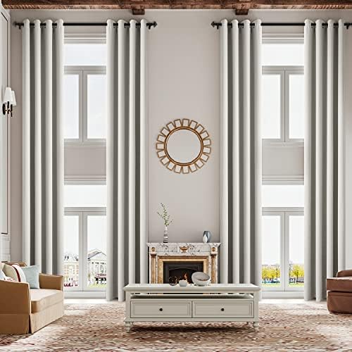 13ft Blackout Extra Long Faux Linen Curtain with Grommet,Silver White,Room Darkening Thermal Insualted Solid Color Drape for 2 Story House,Great Room,Tall Window,High Ceiling(1 Panel,52 x 156 Inch)
