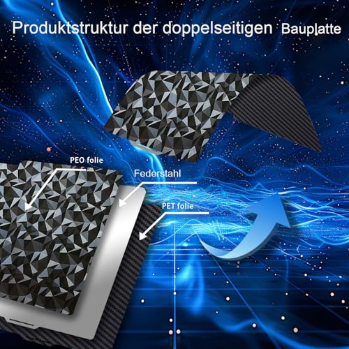 JAUEIVER 257 x 257 mm Druckplatte, doppelseitige Federstahl-Diamant-PEO + Kohlefaser-PET Druckbett-Druckplatte für 3D-Drucker Bambu Lab X1, X1C, X1E, P1P, P1S, A1 – Bild 3