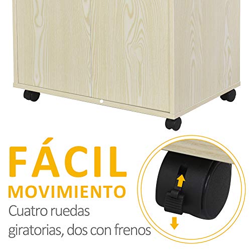 Miniatura 6 de Homcom Aparador Auxiliar Para Microondas Armario Bajo De Cocina Con Armario De 2 Puertas Y Estante Ajustable Con Ruedas Carga 70 Kg 60,4x40,3x97 Cm Roble