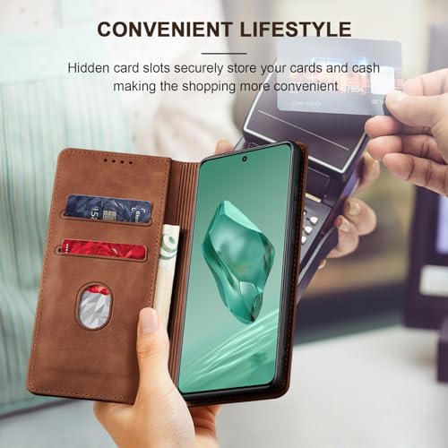 Image of Jasonyu Flip Wallet Case for OnePlus 12,Brown