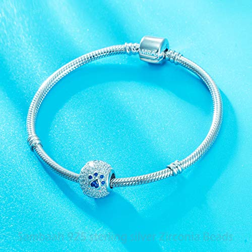 Image of Dog Paw Charm Sterling Silver Dog Footprint Puppy Pet Paw Charm with Cubic Zirconia Crystals Fit Pandora Bracelets