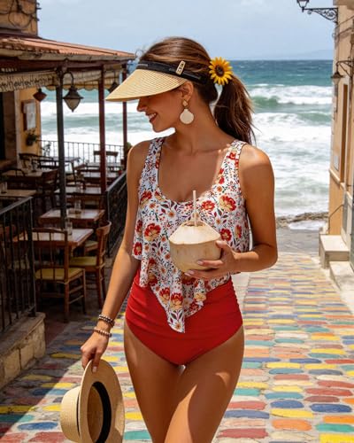 Image of Women High Waisted Bikini Swimsuit Flounce Vintage 2 Piece Bathing Suits