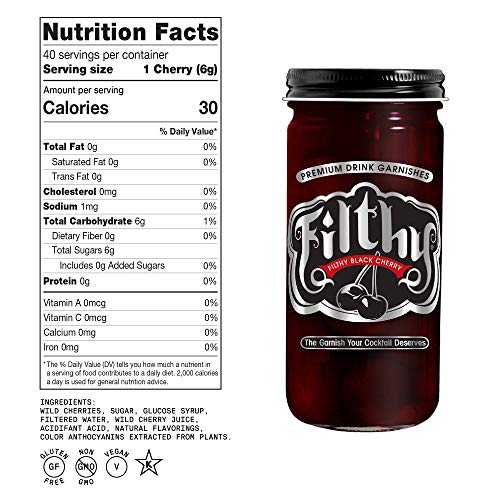 Filthy Food Black Amarena Cherries - Premium Cocktail Cherry Garnish - Non-Gmo & Gluten Free - 8oz Jar, 4 Count