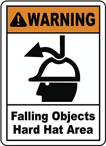 Falling Objects Hard Hat Area Sign | Acrylic Board Fixed on Waterproof Sticker with double sided Tape