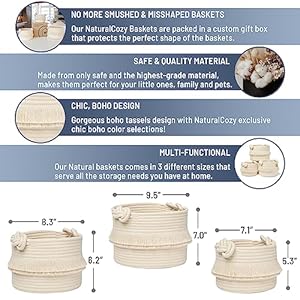 NaturalCozy 3-Piece Boho Decor Storage Basket Set – Cotton Rope Woven Baskets for Organizing! Small Baby Stuff, Shower, Gift Basket, Nursery Planter, Toy Shelves NaturalCozy 3 Piece Boho Decor Storage Basket Set–Cotton Rope Woven Baskets for Organizing Small Baby Stuff Shower Gift Basket Nursery Planter Toy Shelves