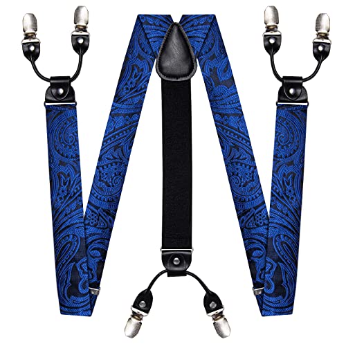 Image of DiBanGu Paisley Bow Tie and Supenders for Men Tuxedo Heavy Duty 6 Clips Suspender Adjustable Y-Shape Mens Trouser Braces