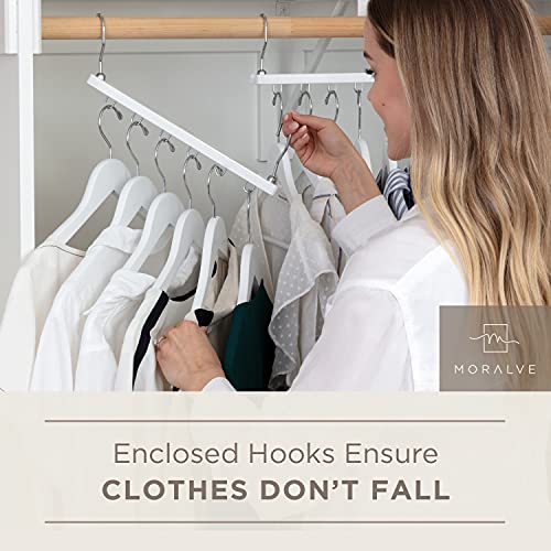 Moralve Space Saving Hangers For Closet Organizer - 4 Pack Wood Shirt Organizer For Closet Space Saver Hangers For Clothes - Closet Clothes Hanger Organizer Stacker Space Saving Collapsible Hangers #TOP5