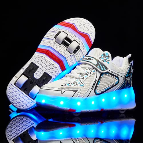 Reslide Outdoor Roller Skate Shoes Unisex Light Up Roller Shoes For Girls Boys Double-Rows 4 Small Wheels Skate Sneakers Roller Skates Shoes Ice Skating Parkour Roller Shoes(1 Us=32 Cn,White Mesh) #TOP4