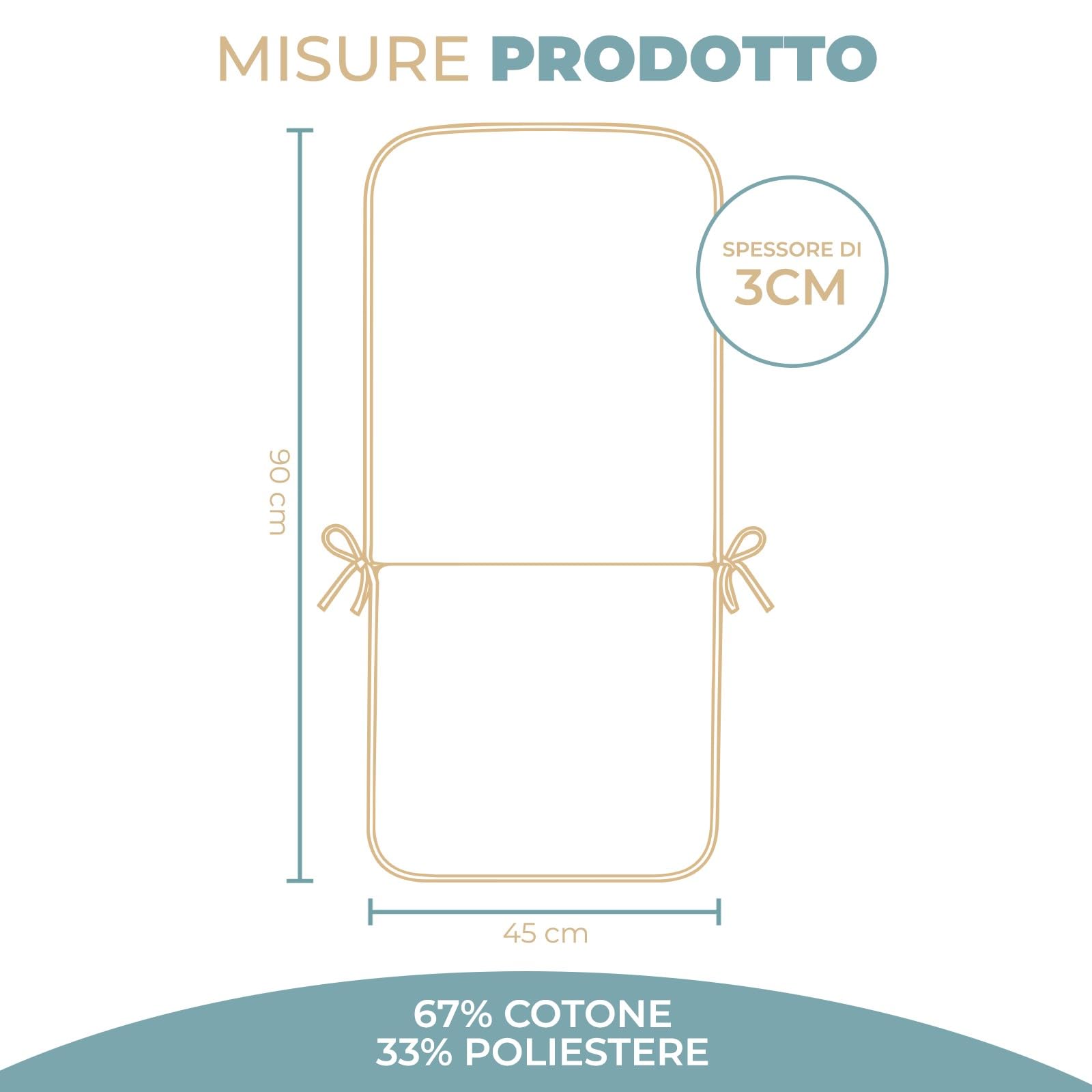 PARAMAISON Cuscino Sedia con Schienale 45x90 cm, Coprisedia Giardino Imbottito 3 cm, con Laccetti ed Elastico Antiscivolo, Universale per Sedie da Esterno | Verde