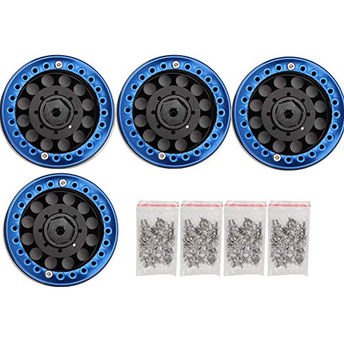 Dilwe 4Pcs 1.9 Inch Beadlock Wheel Rim Hub Accessory Part for SCX10 1/10 RC Crawler Car(Black Blue) Model car accessories