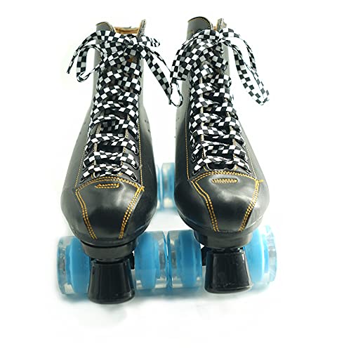 Decker Flat Wide 10Mm Shoelaces 2 Pairs Black White Checkered Lace For Roller Skates Hockey Skates Boots And Regular Shoes (Checkered Black White, 63"(160 Cm)) #TOP1