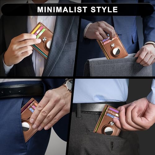 Image of Hawanik Slim Minimalist Wallet Front Pocket Wallet with Built-in Holder for AirTag
