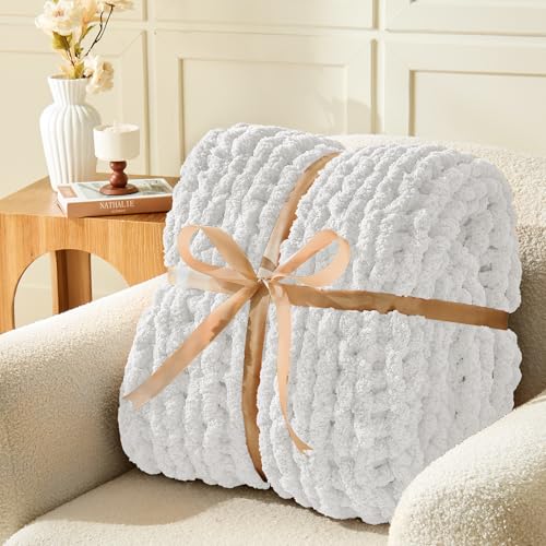 Image of Inhand Chunky Chenille Yarn for Hand Knitting, Thick Bulky Blanket Yarn for Crocheting, Soft Fluffy Yarn for Crochet Gifts & Crafts for Women /Beginners, 4 Pack (29.5 yds /8.4 oz Each), Snow White