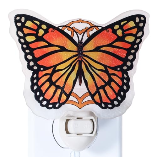 Image of Monarch Butterfly Night Light Plug into Wall - Made with Real Glass, Stained Glass Styled Nightlight for Hallway, Nursery, Bedroom, Bathroom, Kitchen, Stairway - Nature Inspired Accent Home Decor