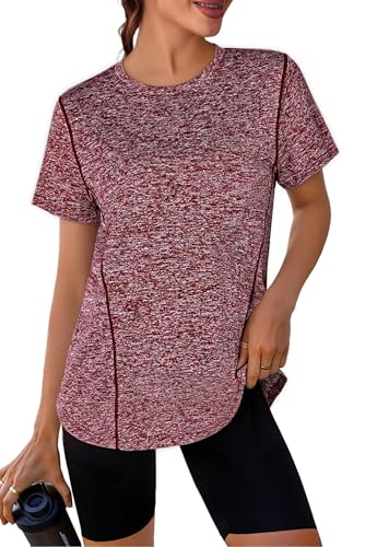 Crewhpo Camiseta Deportivo Mujer Camisetas Deporte de Manga Corta Camiseta Deportiva Cuello Redondo Fitness Running Tops Verano Secado Rápido y Transpirable