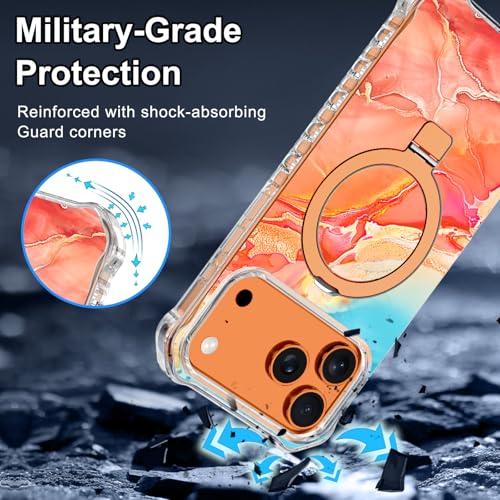 Shecaset for iPhone 18 Pro Max Case,[Compatible with MagSafe][Invisible Magnetic Ring Stand],Slim Iridescent Wavy Women Girls Case for Apple iPhone 18 Pro Max 6.9"(2026),Orange/Gold - image 6