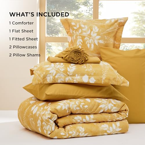 Image of Bedsure Floral Yellow Comforter Set, King Bedding Sets, 7 Piece