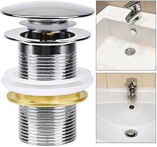 Universal Basin Sink Waste Pop up Drain Valve Set Click Sprung Plug Push Button Drainer Chrome Plated with Overflows for Bathroom Washbasin Sink Basin Seals