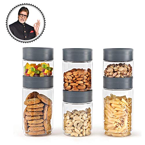 Image of Cello Modustack Pet Plastic Container, Grey -Set of 6