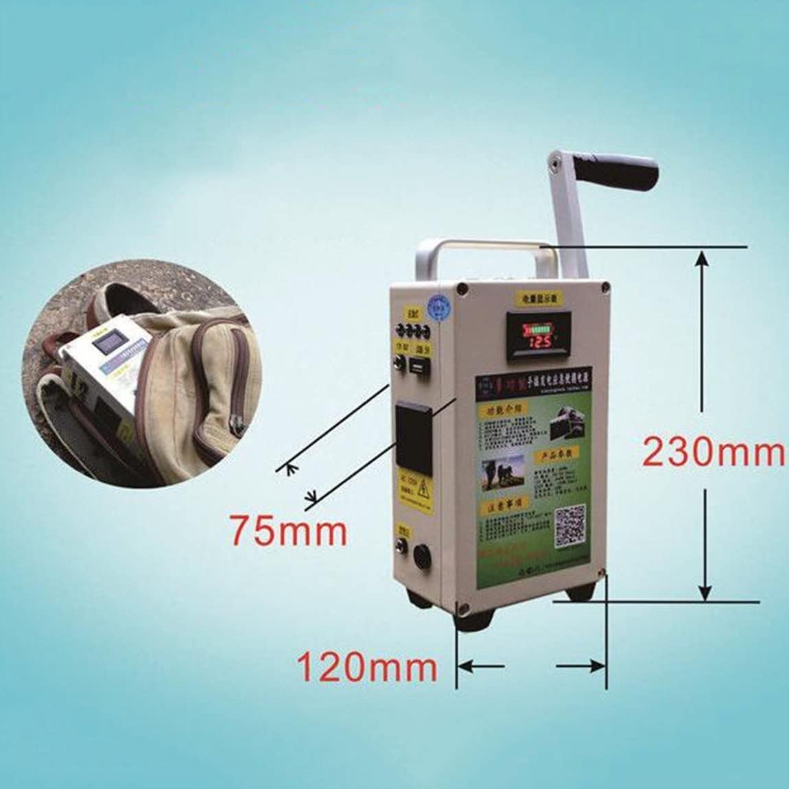 Generatore a manovella portatile,Dotato di luce di emergenza super luminosa,Batteria al litio da 65 Wh,Uscita USB,Supporto della carica del pannello solare,220V